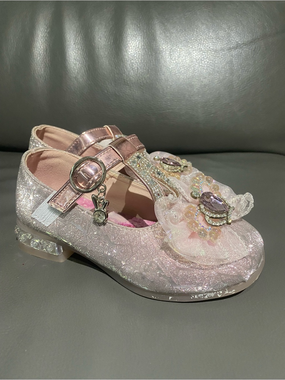 Girls Sparkle Pink Mary Jane Shoes with Gem Accents